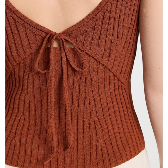 VINCE Rib Tie Back Cotton Blend Sweater Tank Top In Rust Amber Size L - Picture 4 of 14